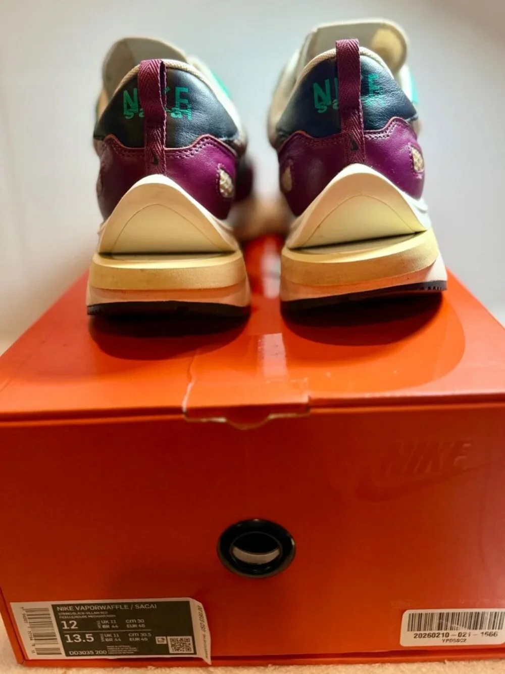 NIKE X SACAI VAPOR WAFFLE VILLAIN RED STRING BLACK SZ 12 DD3035-200 Exc. Cond.
